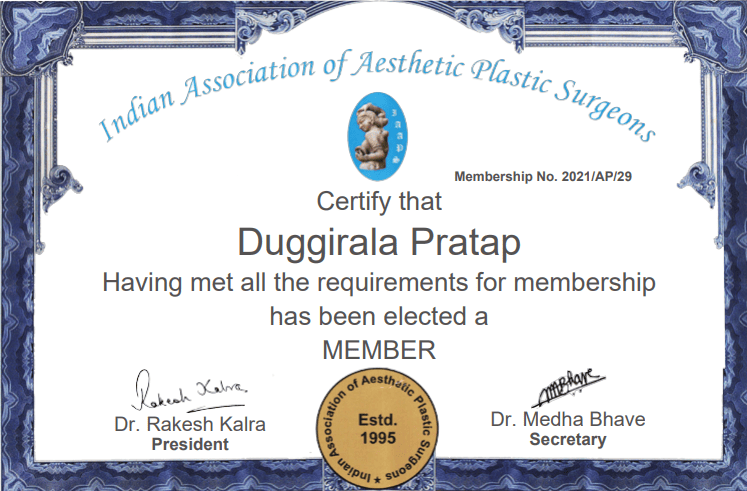 Indian Association of Aesthetic Plastic Surgeons Membership Certificate